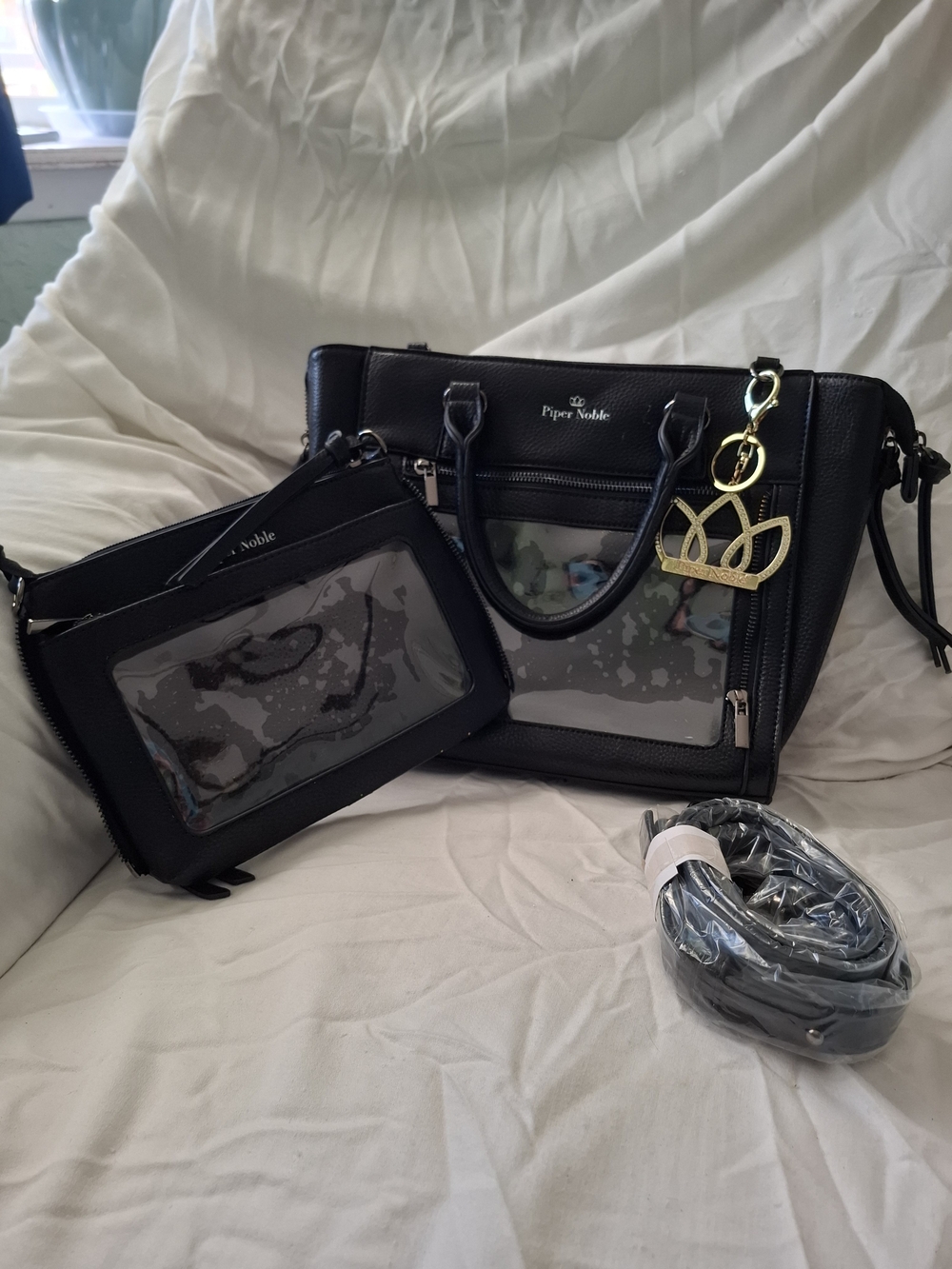 Black Clear Panel Tote Bag with Pouch